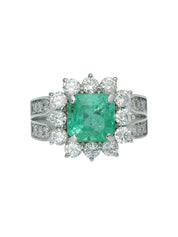 プラチナエメラルドダイヤモンドデザインリング シルバー/グリーン