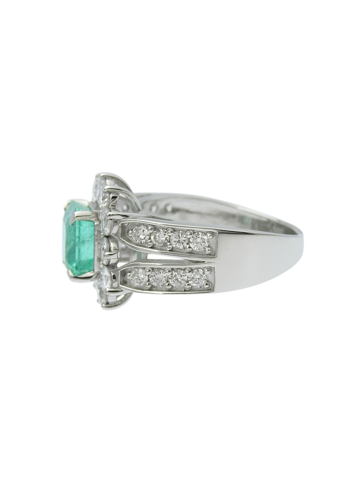 プラチナエメラルドダイヤモンドデザインリング シルバー/グリーン