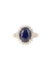 Platinum Sapphire and Diamond Oval Ring in Silver/Navy