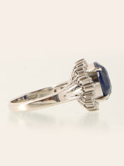 Platinum Sapphire and Diamond Oval Ring in Silver/Navy