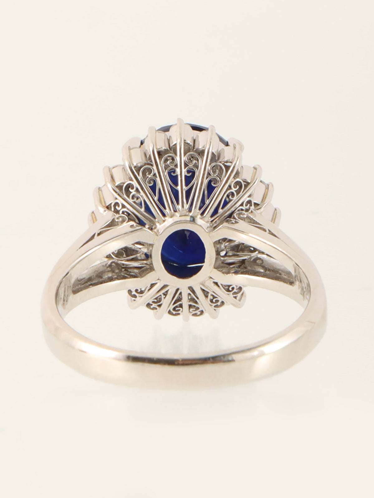 Platinum Sapphire and Diamond Oval Ring in Silver/Navy