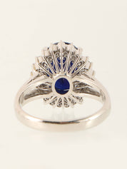 Platinum Sapphire and Diamond Oval Ring in Silver/Navy