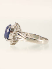 Platinum Sapphire and Diamond Oval Ring in Silver/Navy