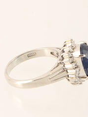 Platinum Sapphire and Diamond Oval Ring in Silver/Navy