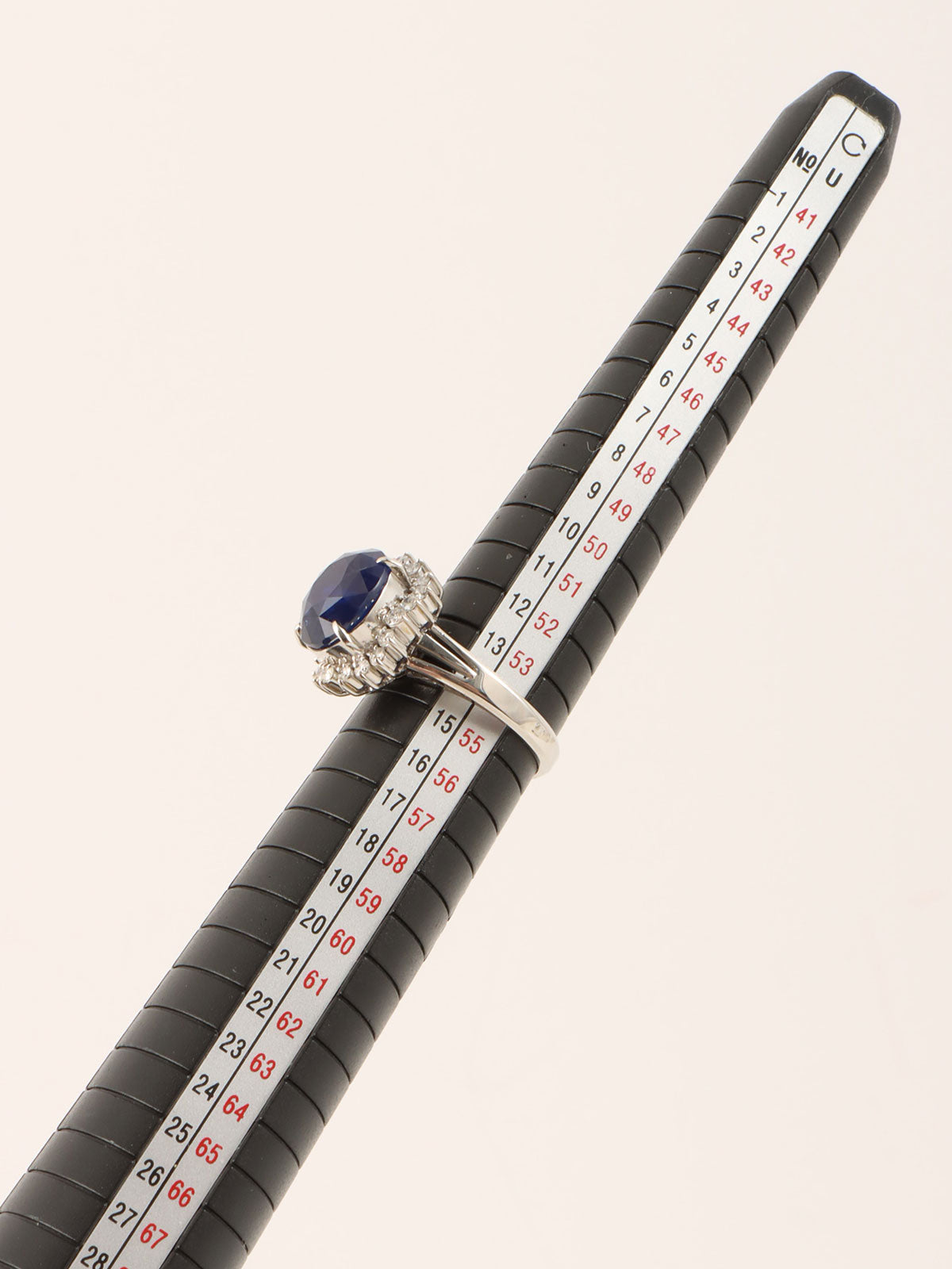 Platinum Sapphire and Diamond Oval Ring in Silver/Navy