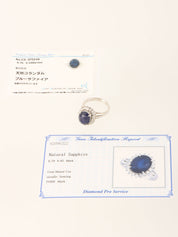 Platinum Sapphire and Diamond Oval Ring in Silver/Navy