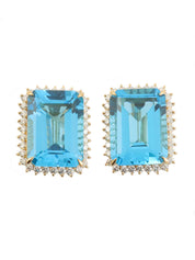 18K Gold/Blue Blue Topaz Diamond Square Earrings