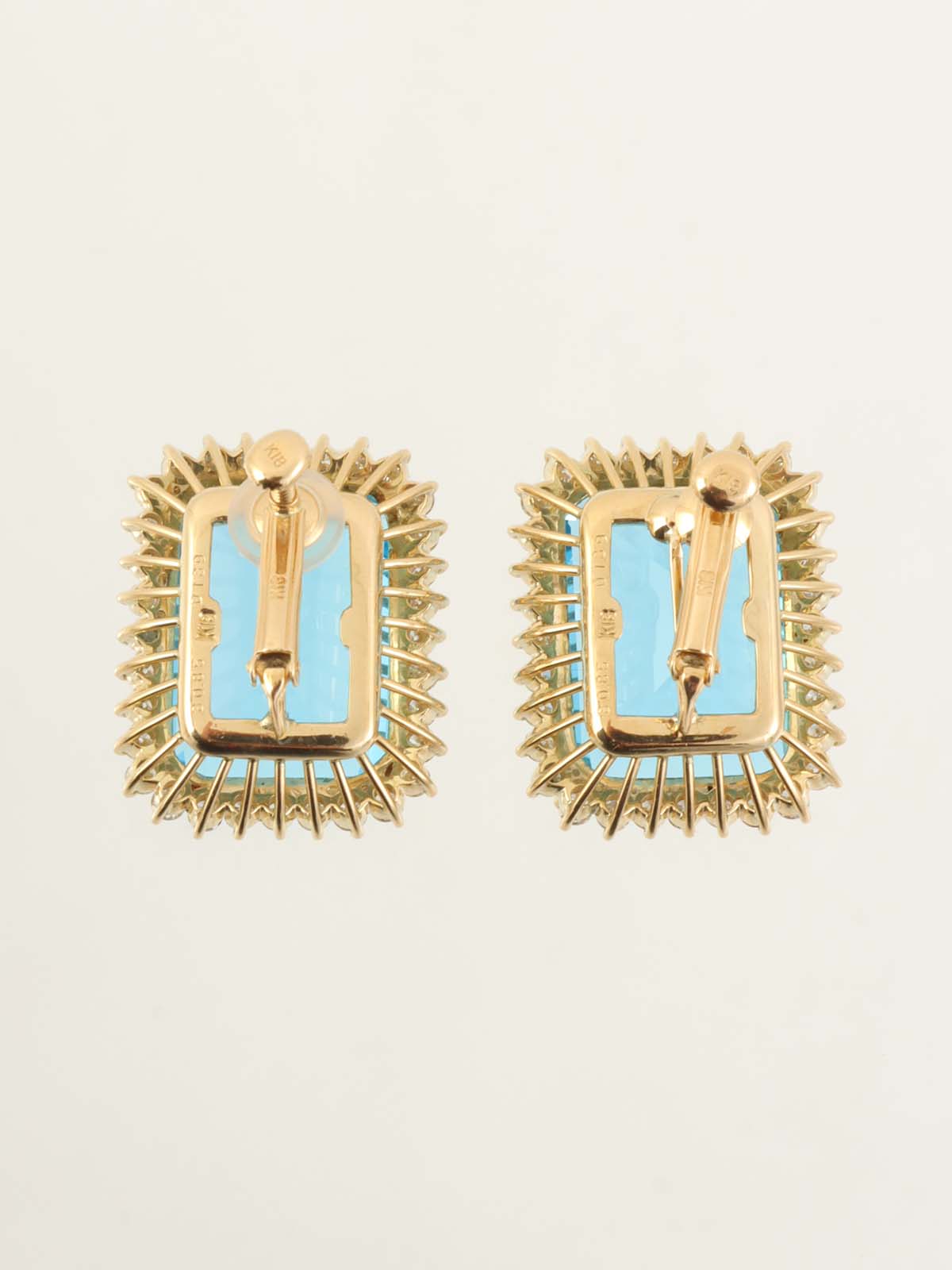 18K Gold/Blue Blue Topaz Diamond Square Earrings