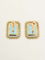 18K Gold/Blue Blue Topaz Diamond Square Earrings