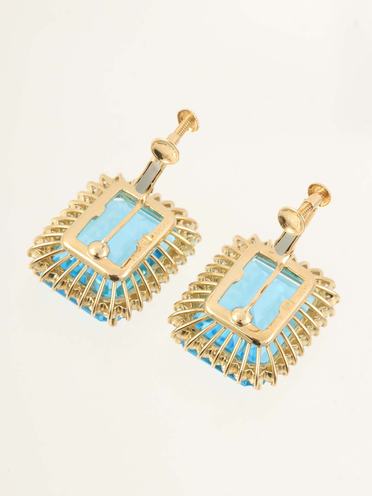 18K Gold/Blue Blue Topaz Diamond Square Earrings