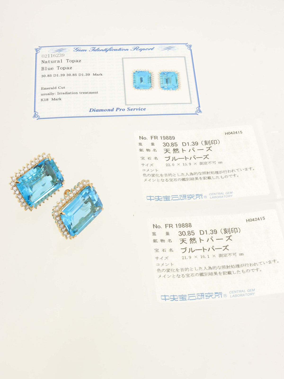 18K Gold/Blue Blue Topaz Diamond Square Earrings
