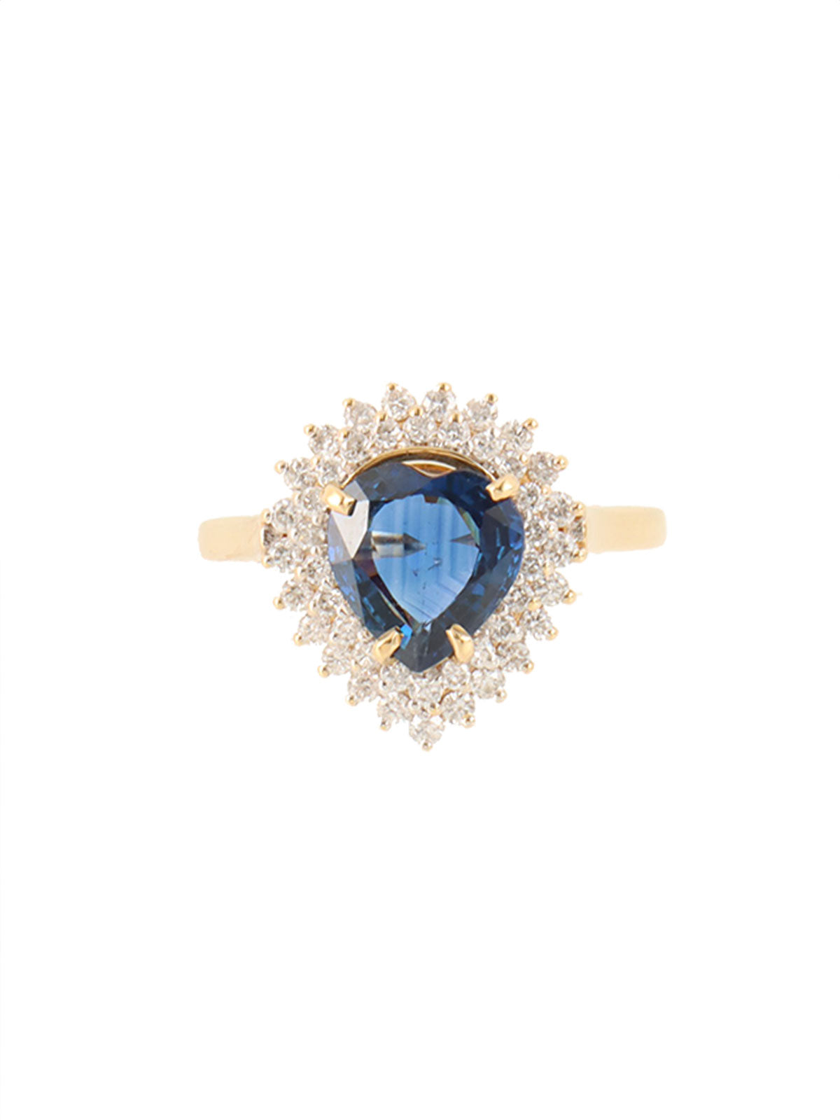18K Diamond and Sapphire Drop Motif Ring in Gold/Blue