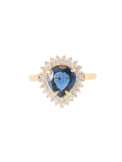 18K Diamond and Sapphire Drop Motif Ring in Gold/Blue