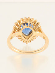 18K Diamond and Sapphire Drop Motif Ring in Gold/Blue