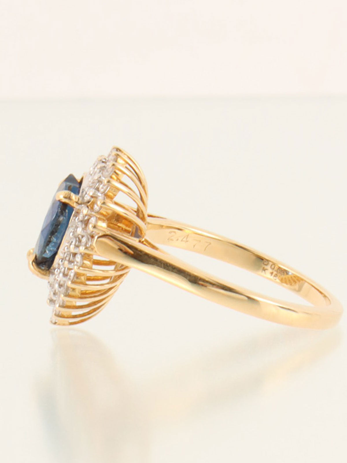 18K Diamond and Sapphire Drop Motif Ring in Gold/Blue