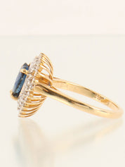 18K Diamond and Sapphire Drop Motif Ring in Gold/Blue