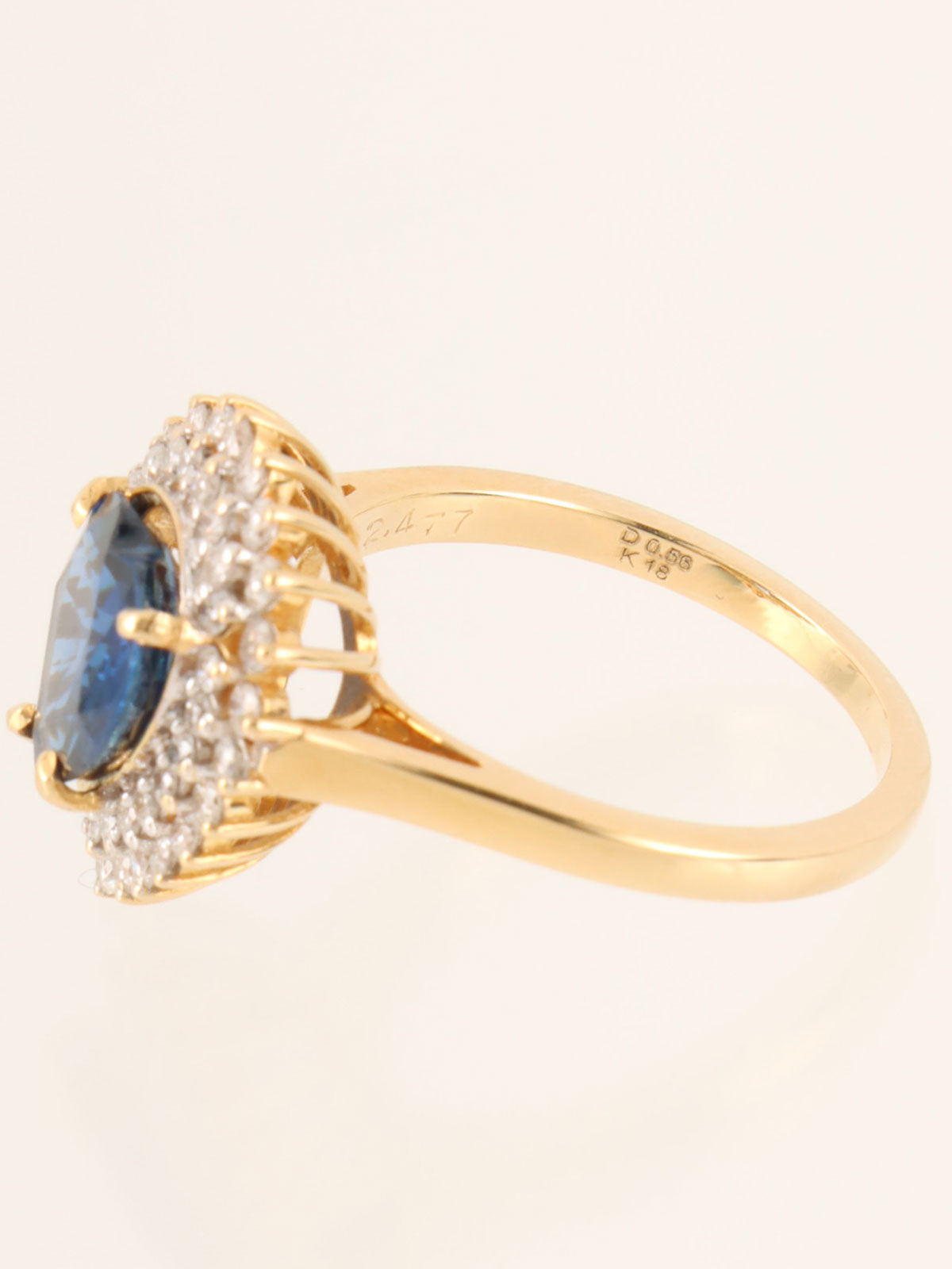 18K Diamond and Sapphire Drop Motif Ring in Gold/Blue