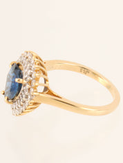 18K Diamond and Sapphire Drop Motif Ring in Gold/Blue