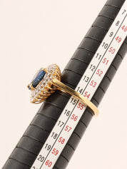 18K Diamond and Sapphire Drop Motif Ring in Gold/Blue