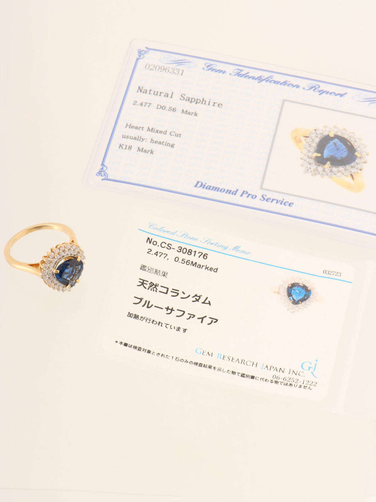 18K Diamond and Sapphire Drop Motif Ring in Gold/Blue