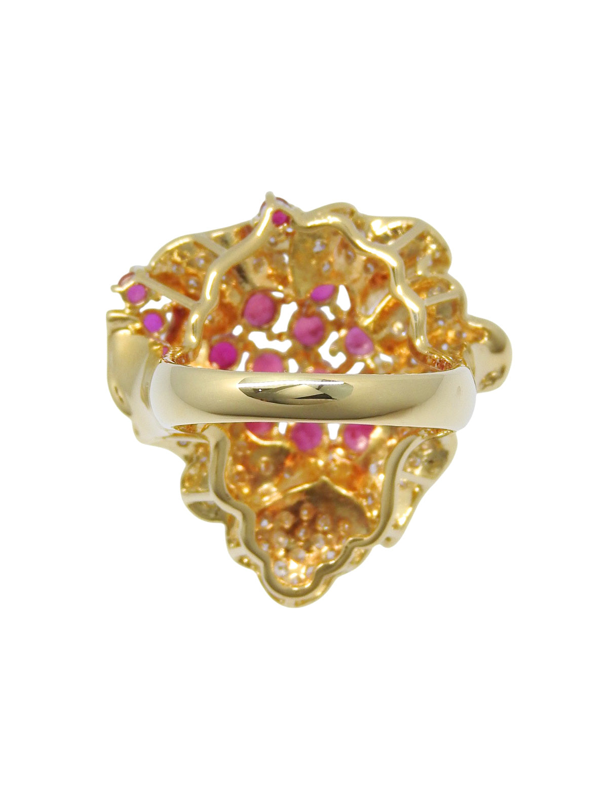 18K Ruby and Diamond Design Ring in Fuchsia Pink/Gold