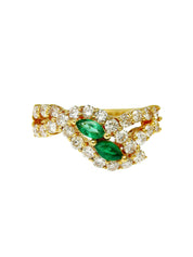18K Gold/Green Emerald Diamond Design Ring