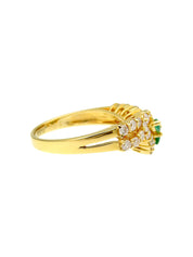 18K Gold/Green Emerald Diamond Design Ring