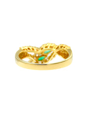 18K Gold/Green Emerald Diamond Design Ring