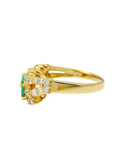 18K Gold/Green Emerald Diamond Design Ring