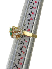 18K Gold/Green Emerald Diamond Design Ring