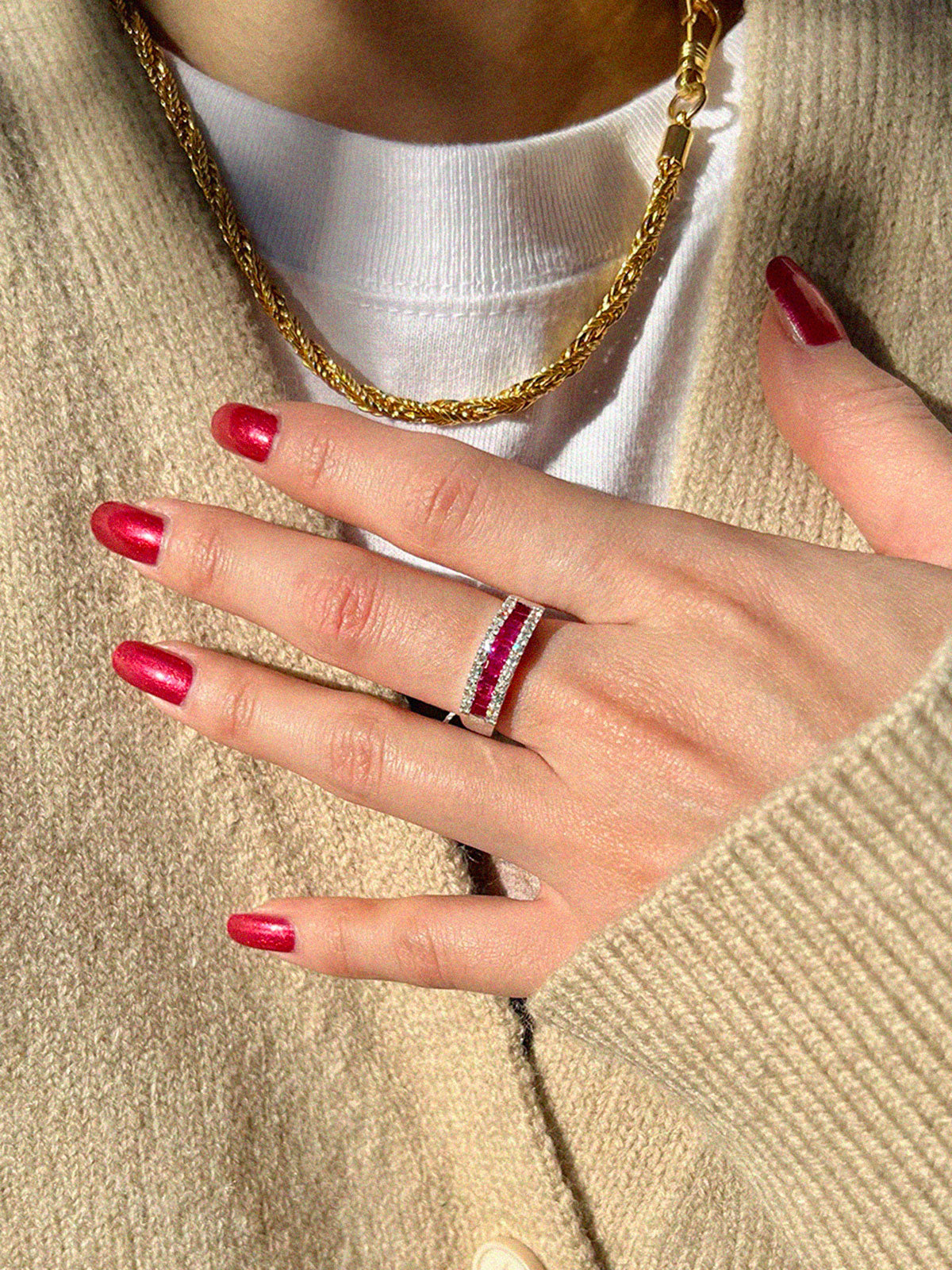 K18ダイヤモンドルビーリング シルバー/レッド