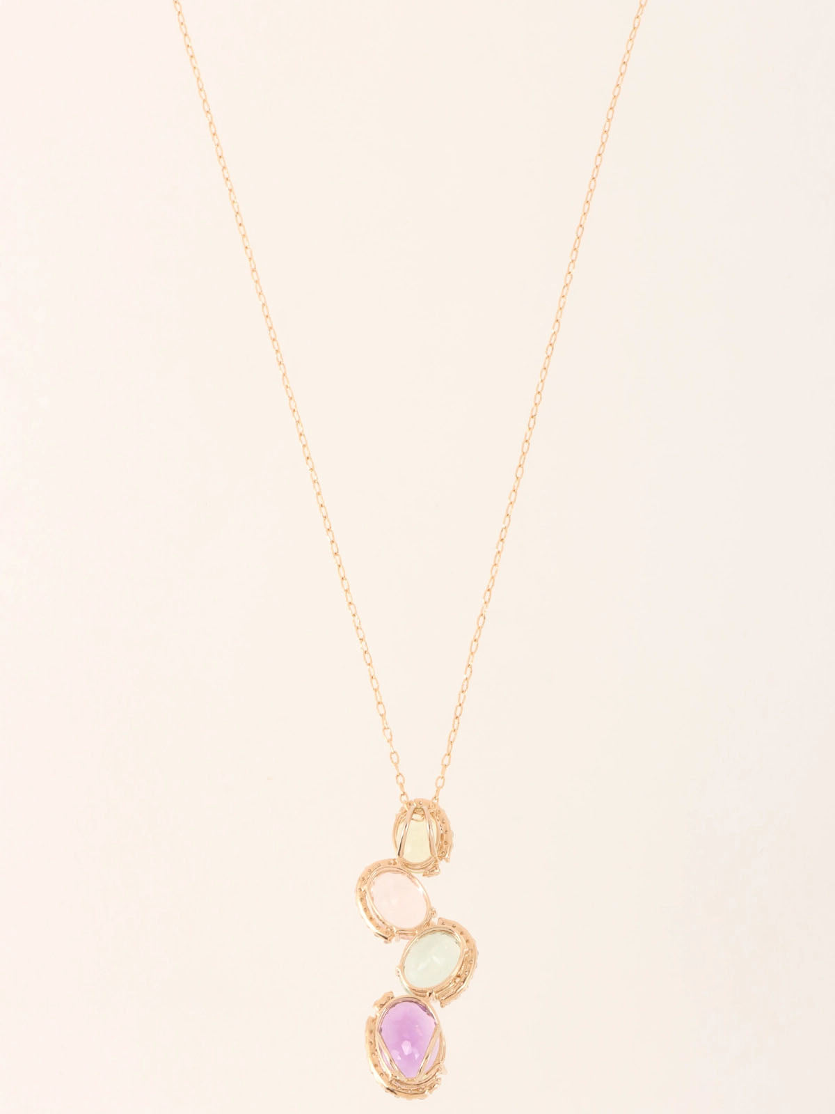 18K Diamond Amethyst Oval Stone Necklace in Gold/Multi