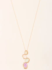 18K Diamond Amethyst Oval Stone Necklace in Gold/Multi