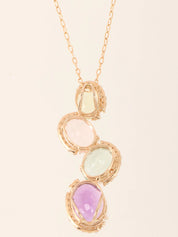 18K Diamond Amethyst Oval Stone Necklace in Gold/Multi