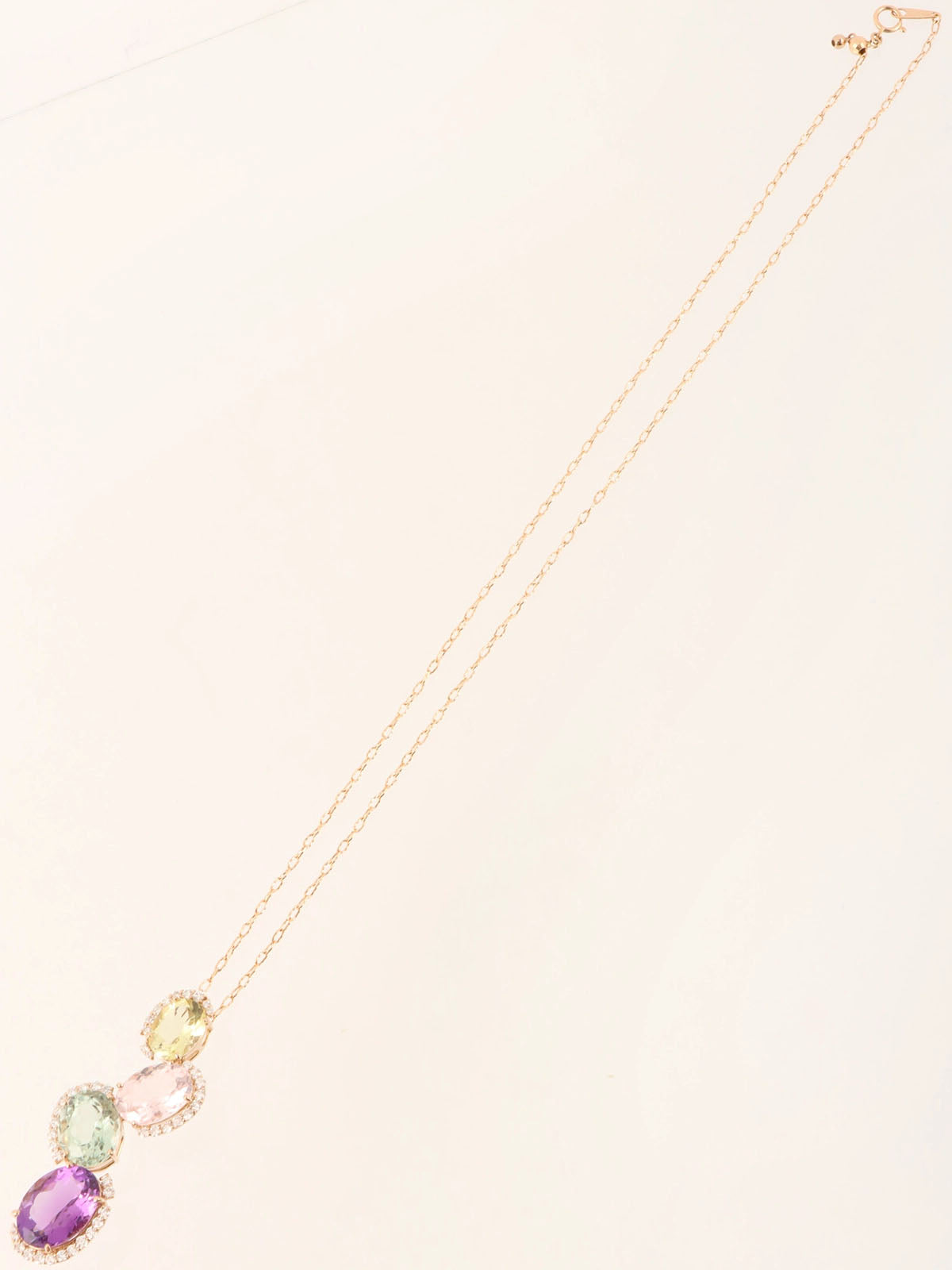 18K Diamond Amethyst Oval Stone Necklace in Gold/Multi