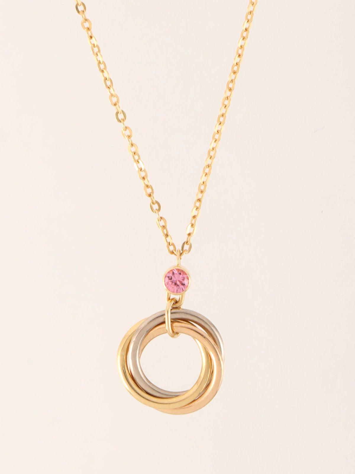18K Sapphire Trinity Necklace in Pink/White Gold/Yellow Gold/Pink Gold