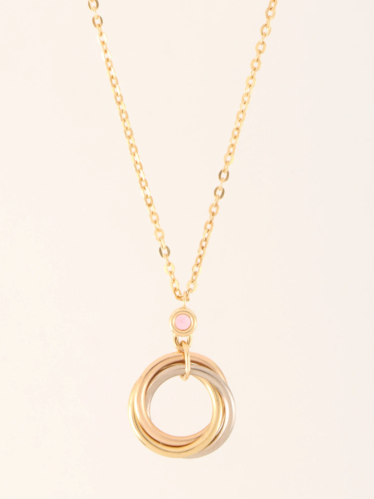 18K Sapphire Trinity Necklace in Pink/White Gold/Yellow Gold/Pink Gold