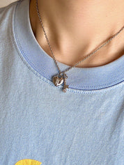 プラチナダイヤモンドハートロックキーネックレス シルバー