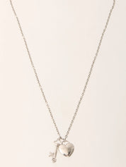 プラチナダイヤモンドハートロックキーネックレス シルバー