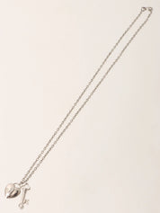Platinum Diamond Heart Lock Key Necklace in Silver