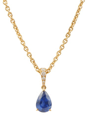 18K Sapphire Pear Shape Necklace Gold/Blue