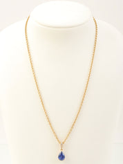 18K金梨形蓝宝石项链，金色/蓝色