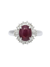 Platinum Ruby Diamond Ring in Silver/Red