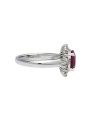 Platinum Ruby Diamond Ring in Silver/Red