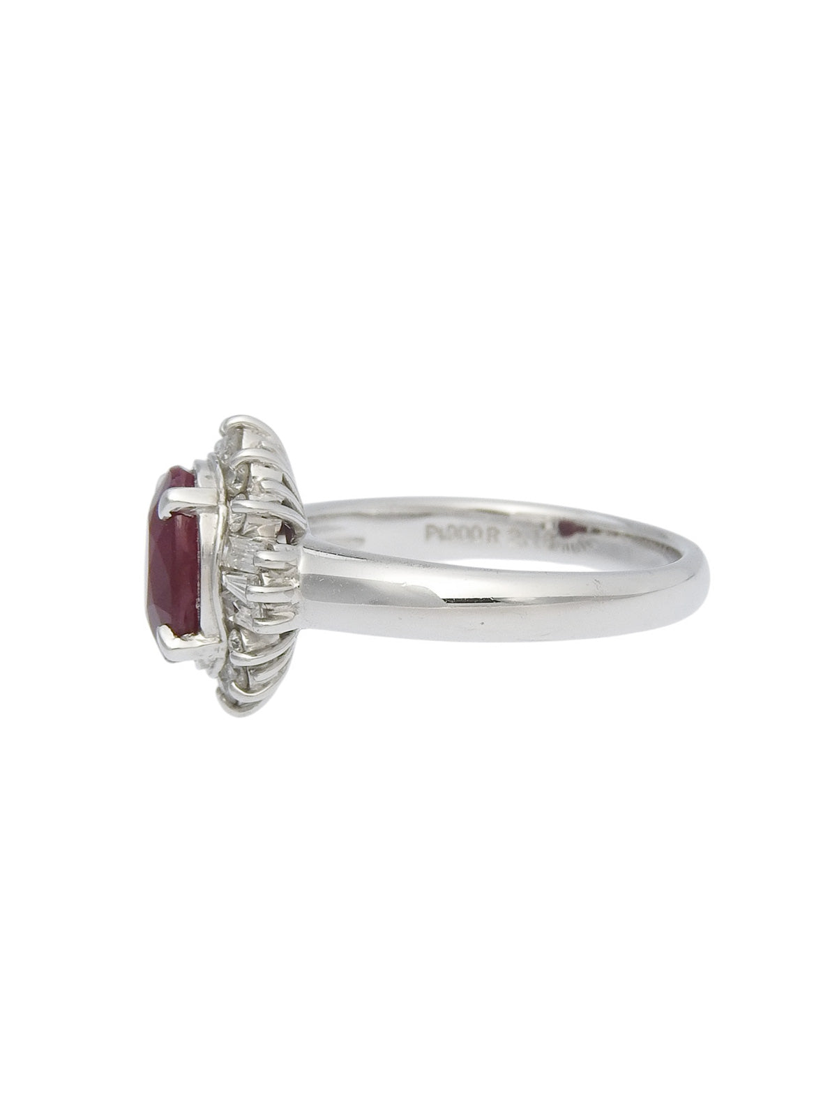 Platinum Ruby Diamond Ring in Silver/Red