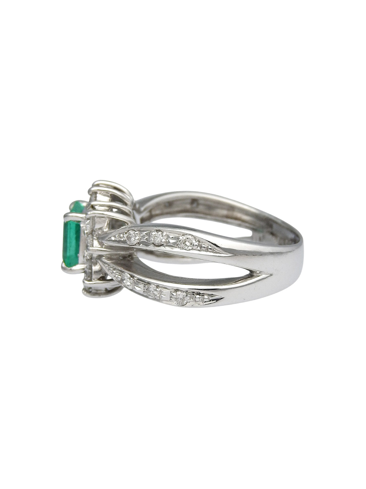 プラチナエメラルドダイヤモンドデザインリング シルバー/グリーン