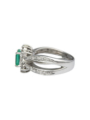 プラチナエメラルドダイヤモンドデザインリング シルバー/グリーン