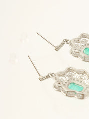 铂金祖母绿钻石耳环，银色/绿色