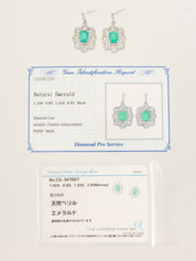 Platinum emerald and diamond design earrings in silver/green