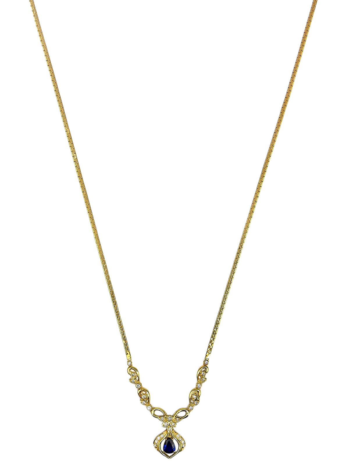 18K Gold/Blue Sapphire and Diamond Design Necklace